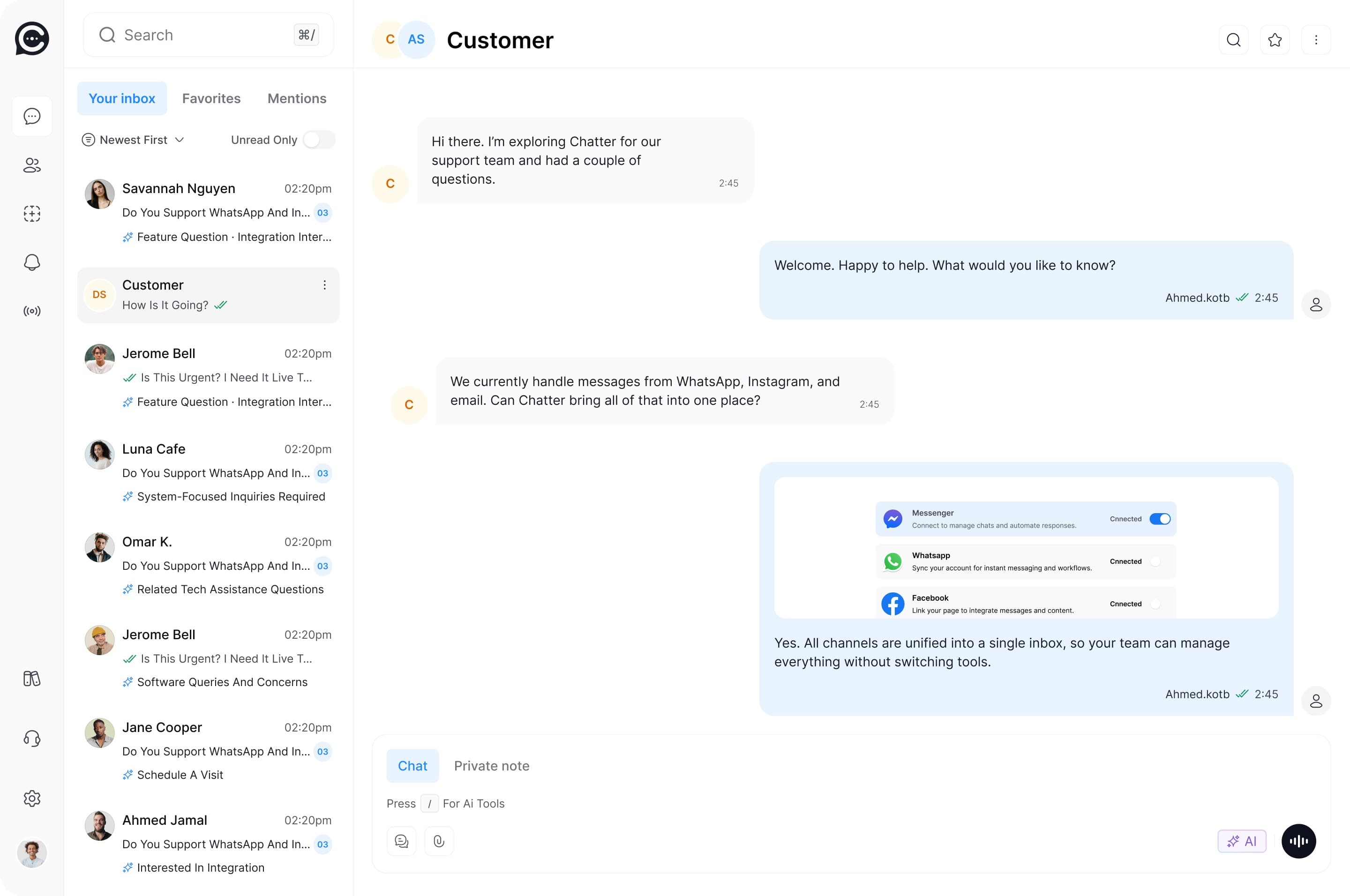 Chatter iOS and Android apps showing the unified inbox on a mobile device.
