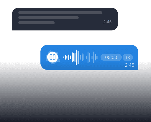 Voice message and chat bubbles representing team alignment in conversations.
