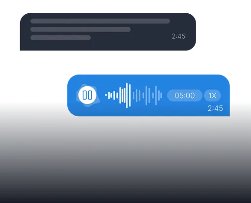 Voice message and chat bubbles representing team alignment in conversations.